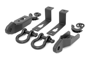 Ford Ranger Tow Hook to Shackle Conversion Kit - Front - Rough Country - D-Ring Combo - Black - '19-'23